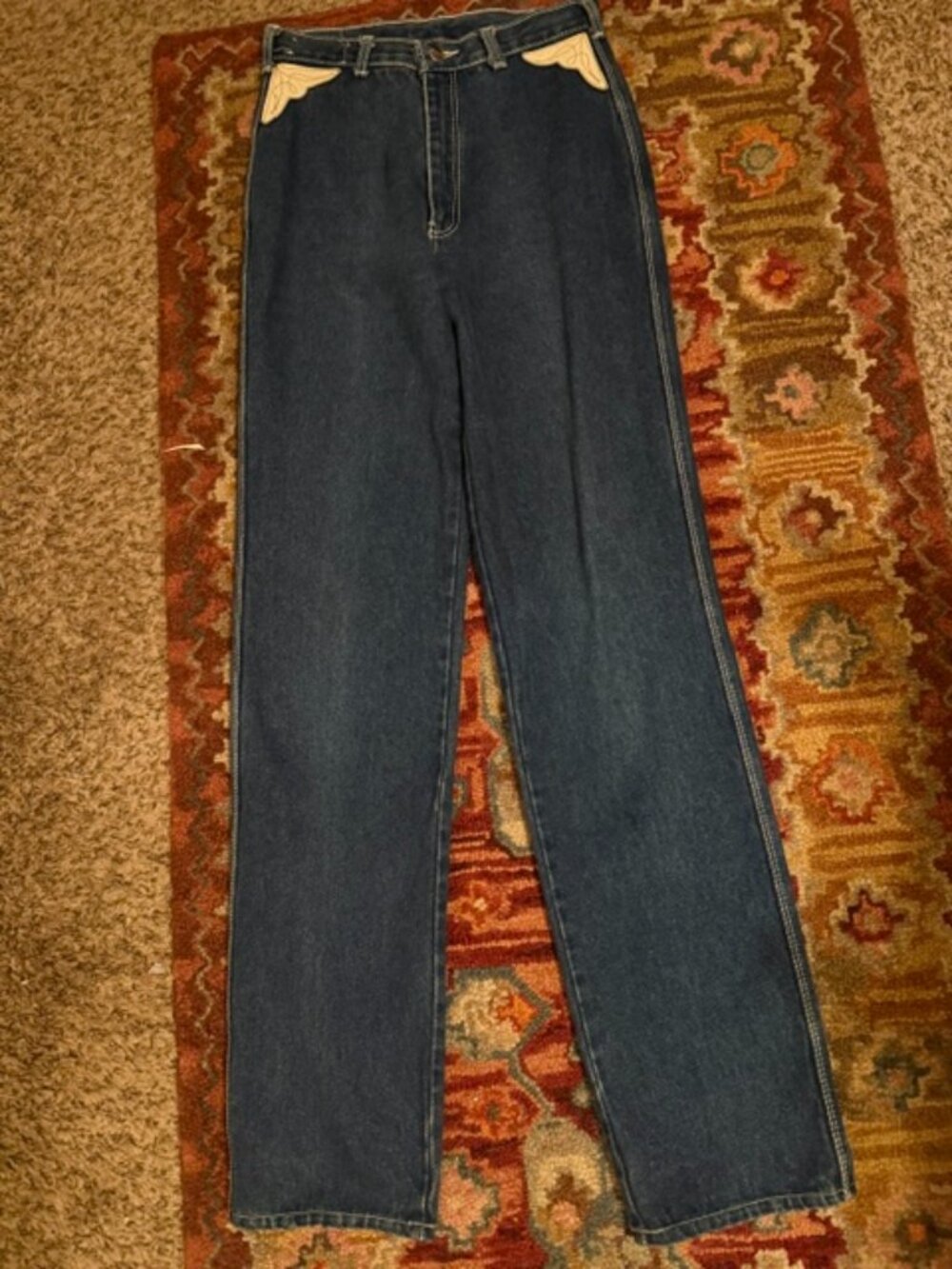 1970s Fancy Ass Jeans with Leather Embellishment Sz 9